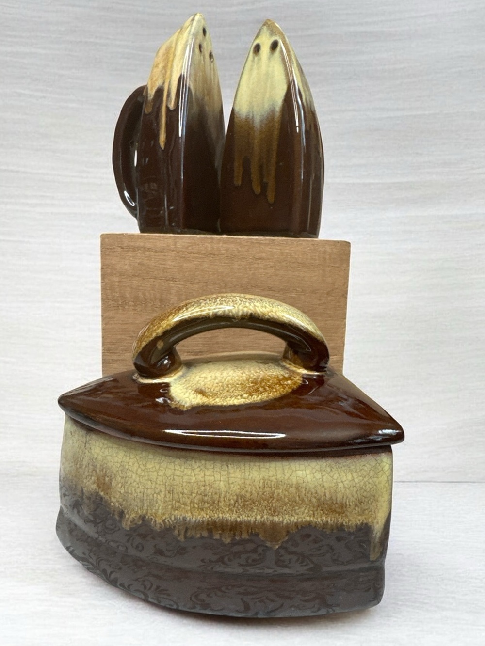 Vintage Brown Drip Glaze Iron Shaped Set Made in Japan.